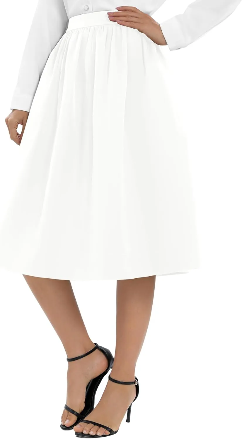 Urban CoCo Women's Casual Elastic Waist Vintage A-Line Pleated Flared Midi Skirt with Pockets