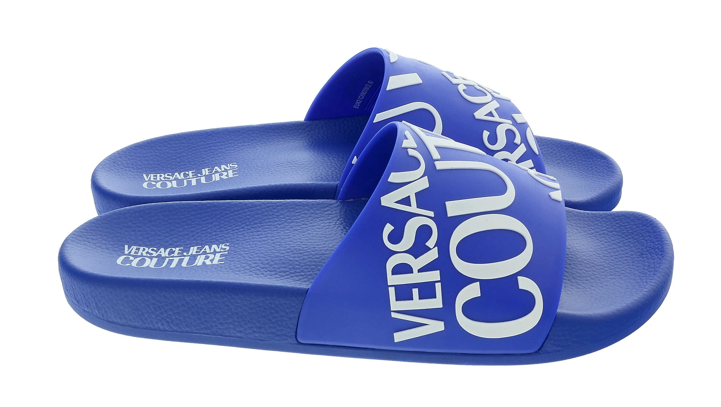 Versace Jeans Couture Electric Blue Signature Print Wide Strap Slide-
