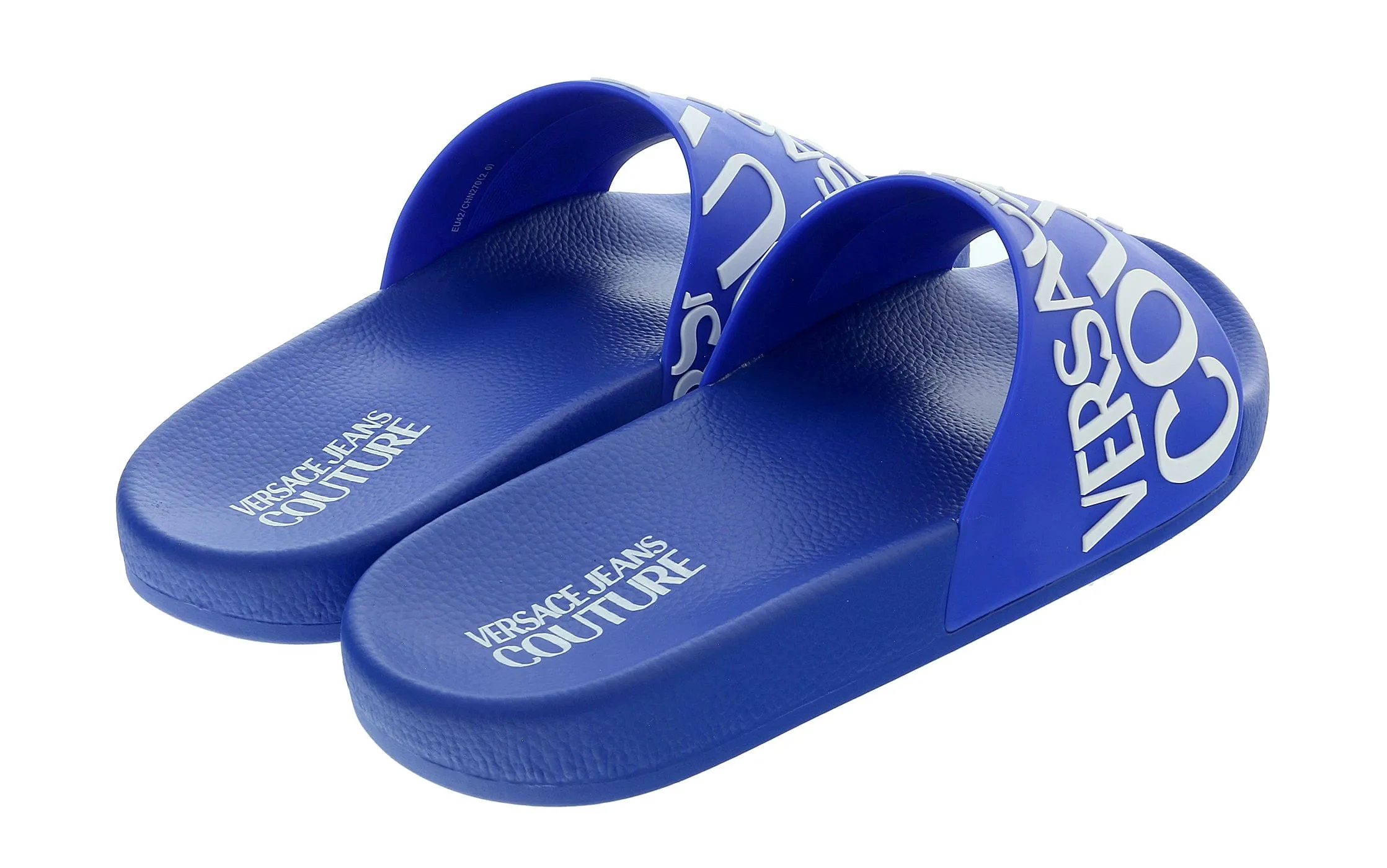Versace Jeans Couture Electric Blue Signature Print Wide Strap Slide-