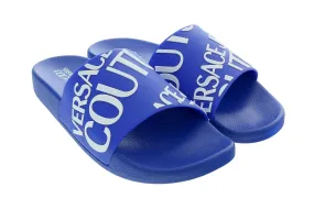 Versace Jeans Couture Electric Blue Signature Print Wide Strap Slide-