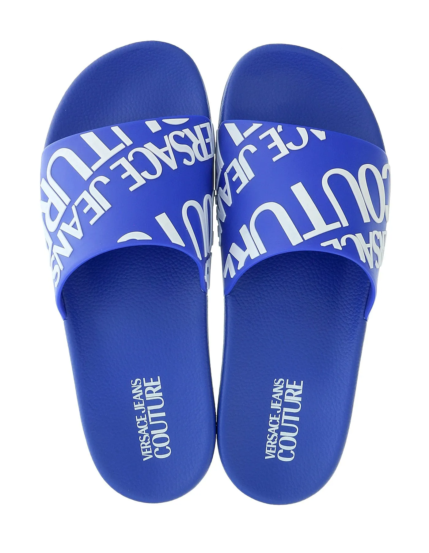 Versace Jeans Couture Electric Blue Signature Print Wide Strap Slide-