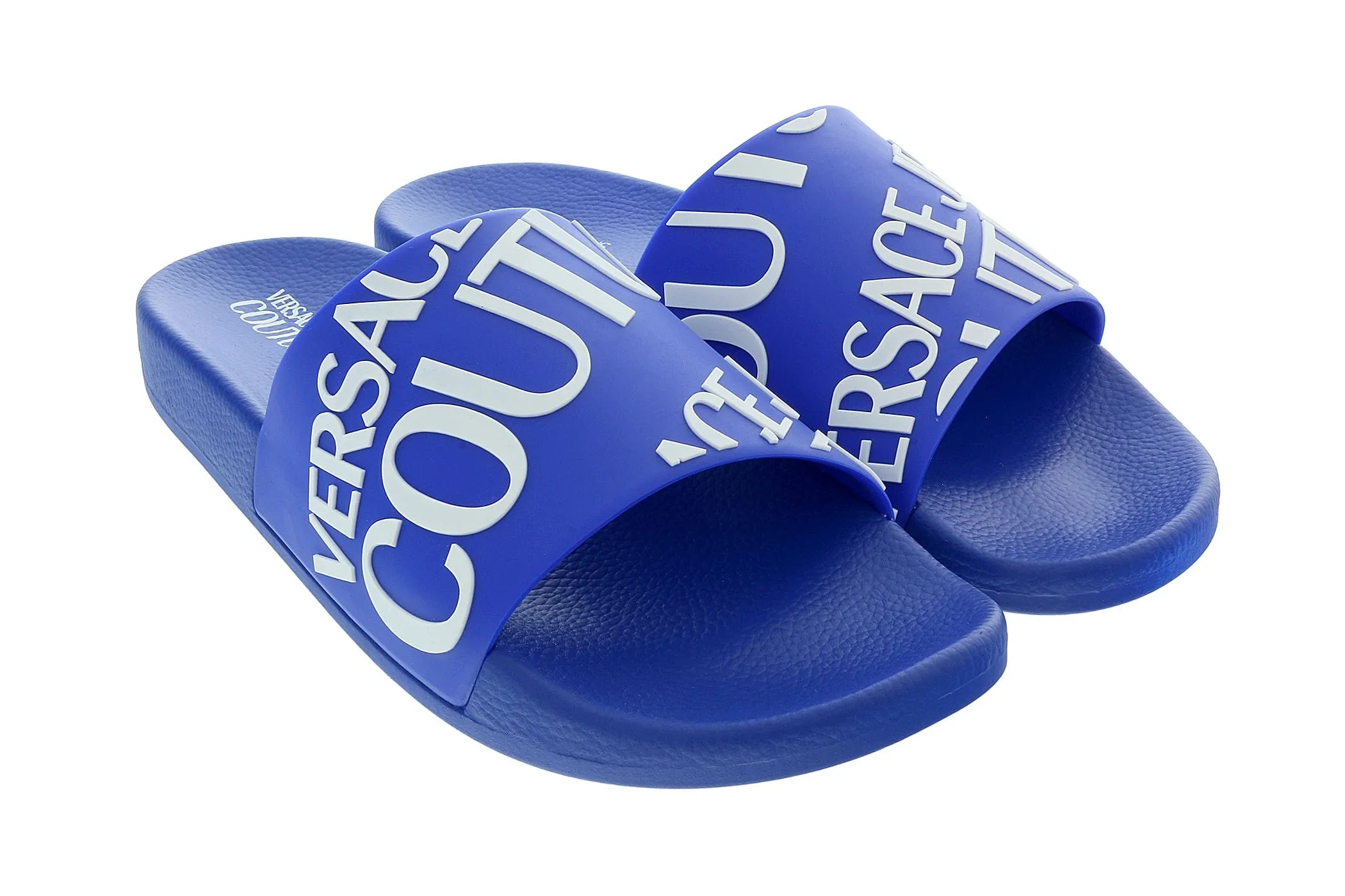 Versace Jeans Couture Electric Blue Signature Print Wide Strap Slide-