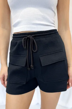 Waffle Knit Front Pocket Shorts in Classic Black