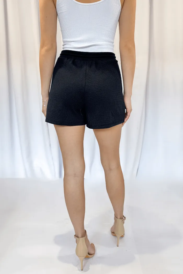 Waffle Knit Front Pocket Shorts in Classic Black