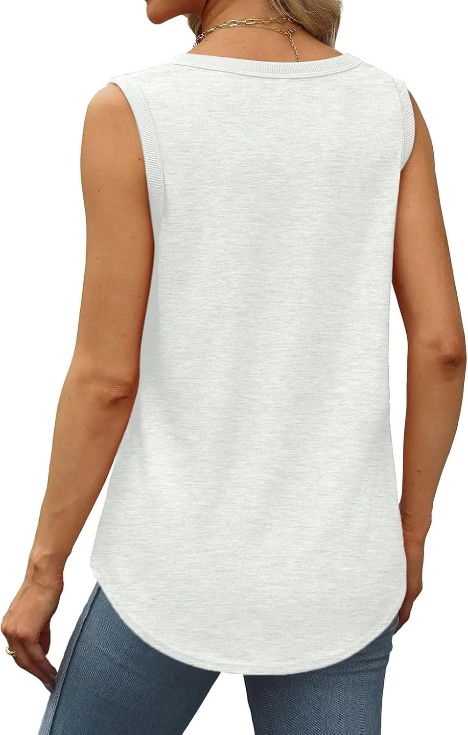 Wkishenl Womens Solid Tank Tops Summer Loose Casual Sleeveless Tops Trendy Scoop Neck Blouse Chic Beach Clothes Basic Outfits