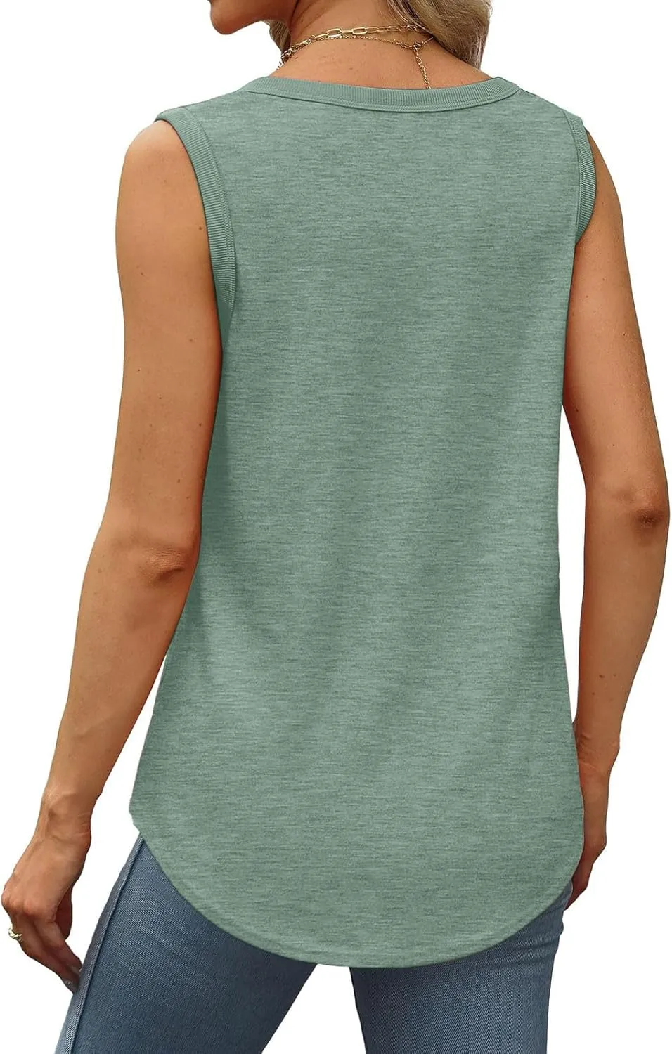 Wkishenl Womens Solid Tank Tops Summer Loose Casual Sleeveless Tops Trendy Scoop Neck Blouse Chic Beach Clothes Basic Outfits