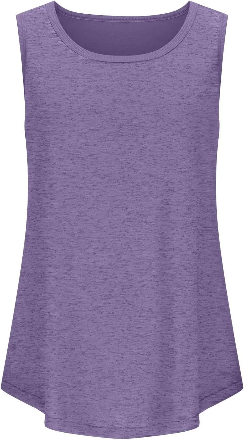 Wkishenl Womens Solid Tank Tops Summer Loose Casual Sleeveless Tops Trendy Scoop Neck Blouse Chic Beach Clothes Basic Outfits