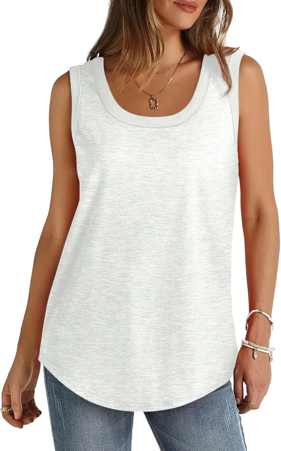 Wkishenl Womens Solid Tank Tops Summer Loose Casual Sleeveless Tops Trendy Scoop Neck Blouse Chic Beach Clothes Basic Outfits