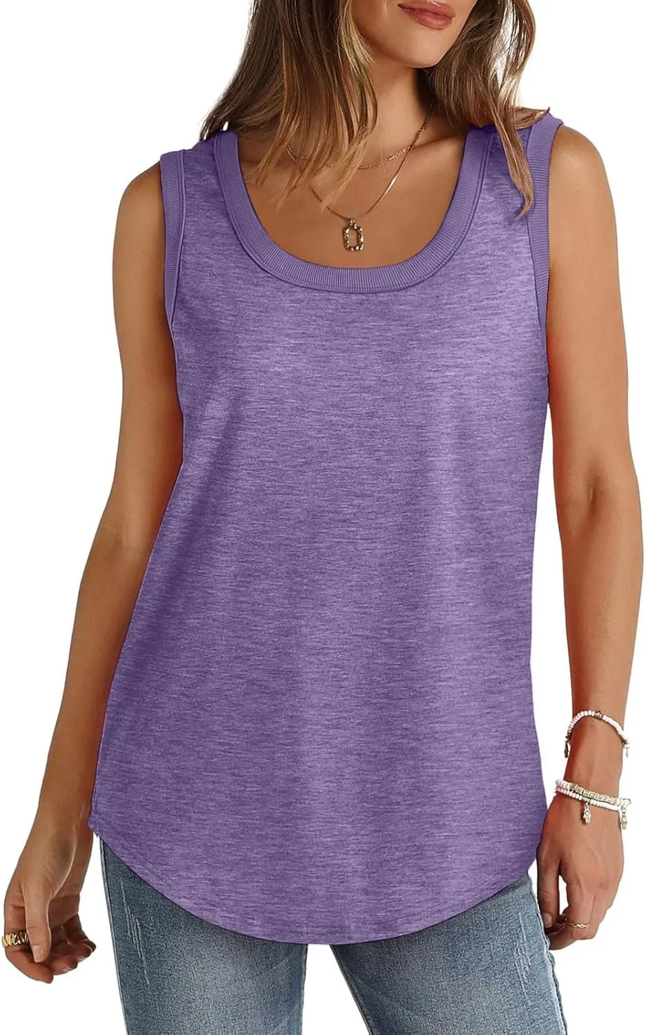 Wkishenl Womens Solid Tank Tops Summer Loose Casual Sleeveless Tops Trendy Scoop Neck Blouse Chic Beach Clothes Basic Outfits