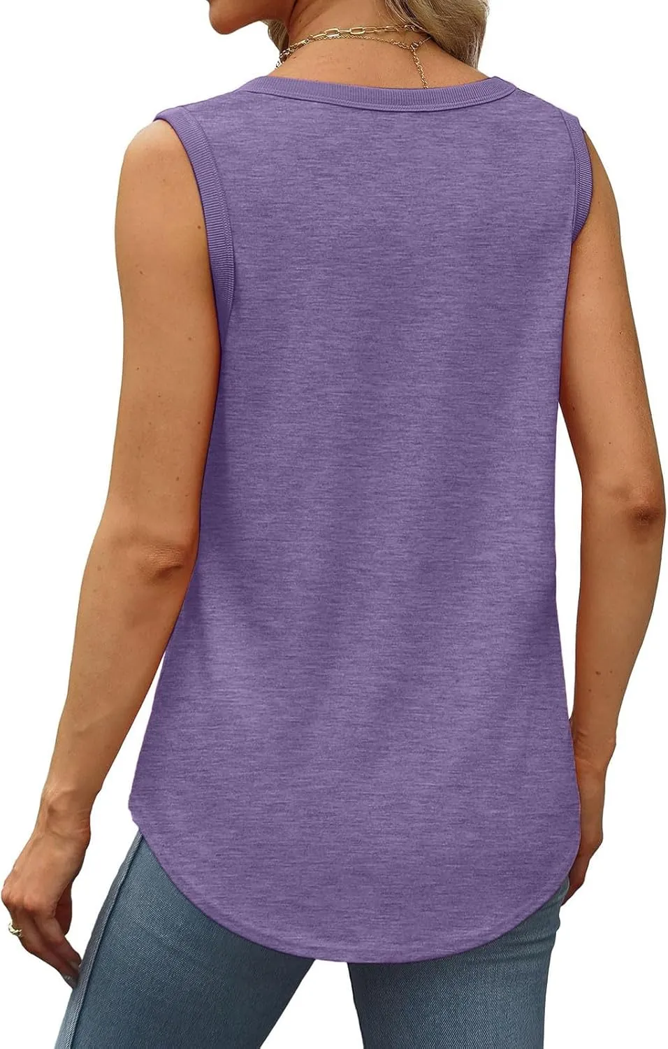 Wkishenl Womens Solid Tank Tops Summer Loose Casual Sleeveless Tops Trendy Scoop Neck Blouse Chic Beach Clothes Basic Outfits