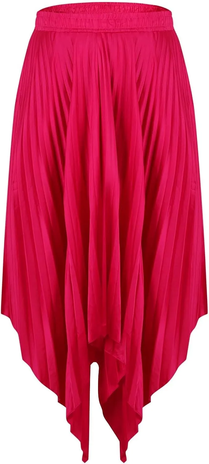 Women Dressy Pleated Skirts Irregular Hem High Waist Midi Skirt Solid Elegant Business Casual Half Dress 2025 New