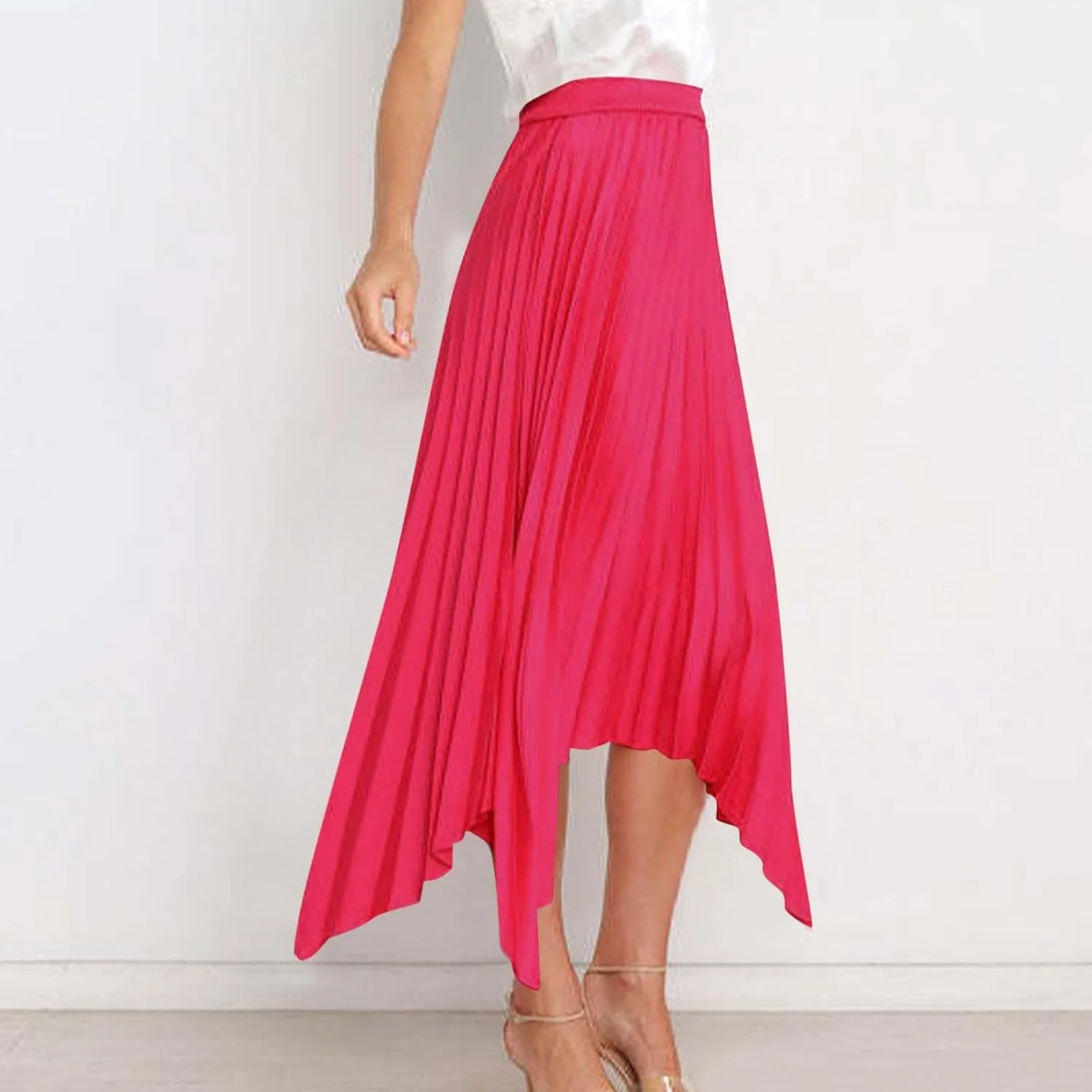 Women Dressy Pleated Skirts Irregular Hem High Waist Midi Skirt Solid Elegant Business Casual Half Dress 2025 New