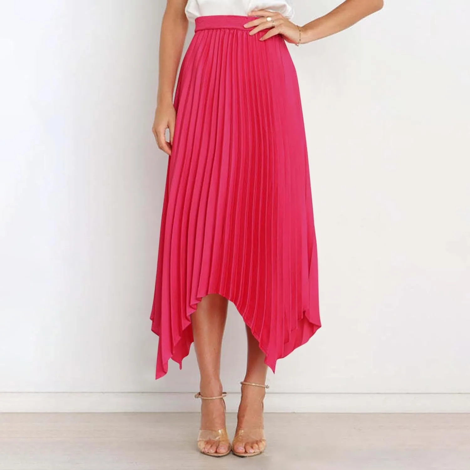 Women Dressy Pleated Skirts Irregular Hem High Waist Midi Skirt Solid Elegant Business Casual Half Dress 2025 New