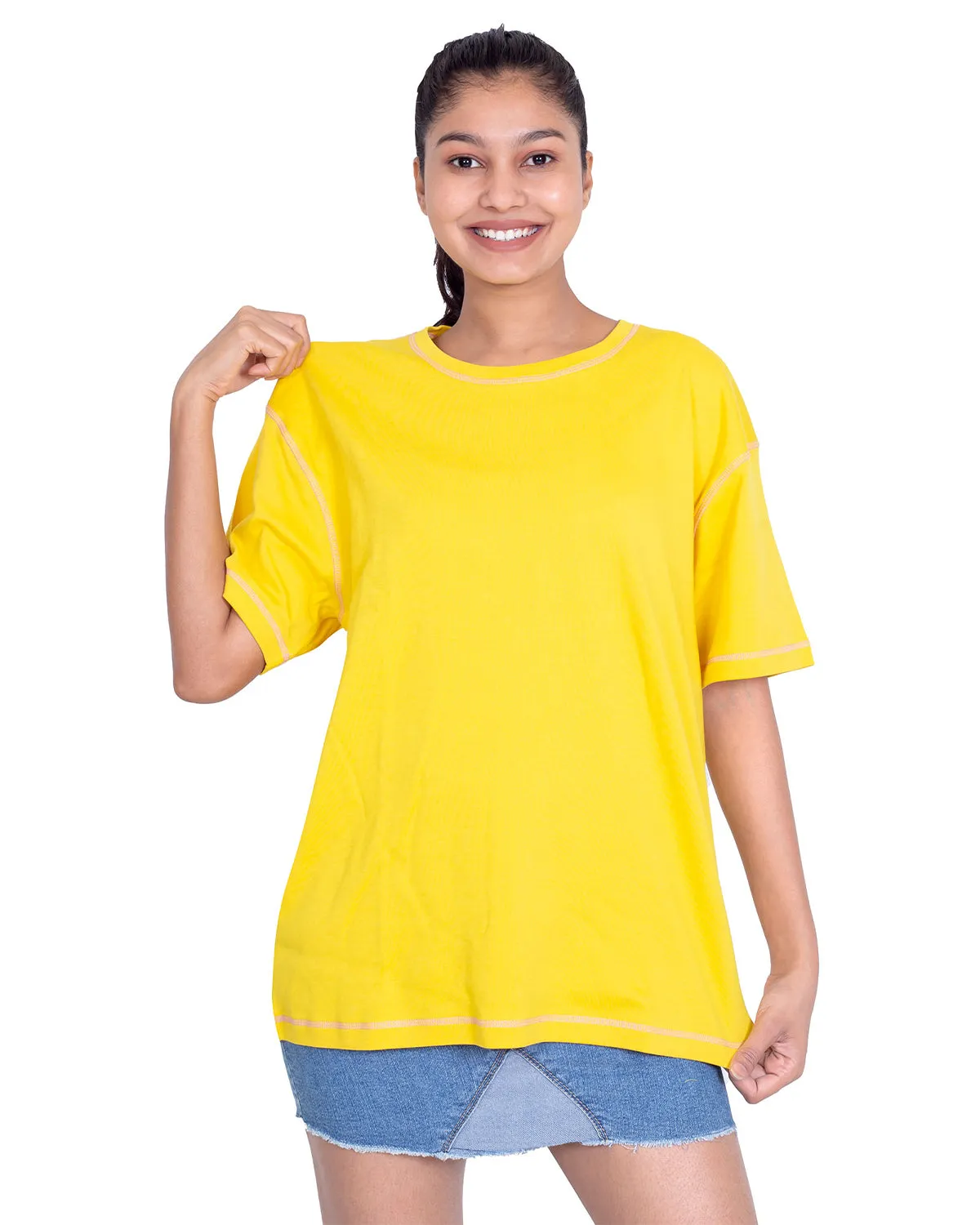 Women Mustard Round Neck Oversized T-Shirt