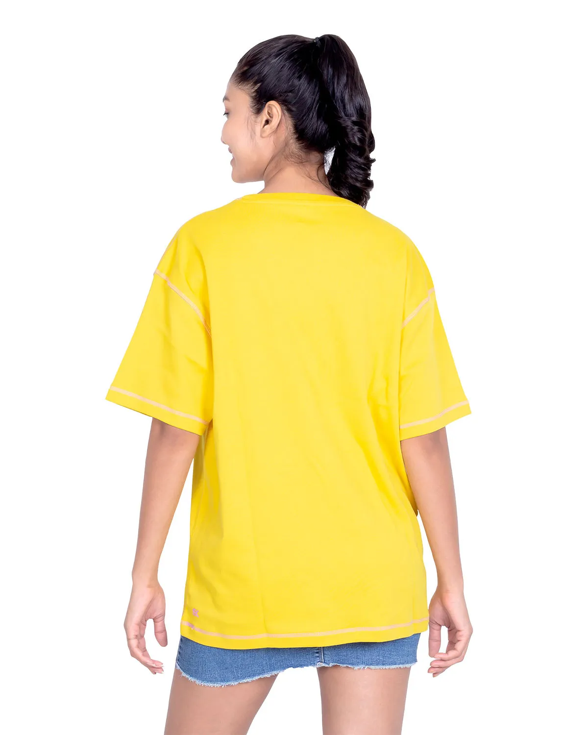 Women Mustard Round Neck Oversized T-Shirt