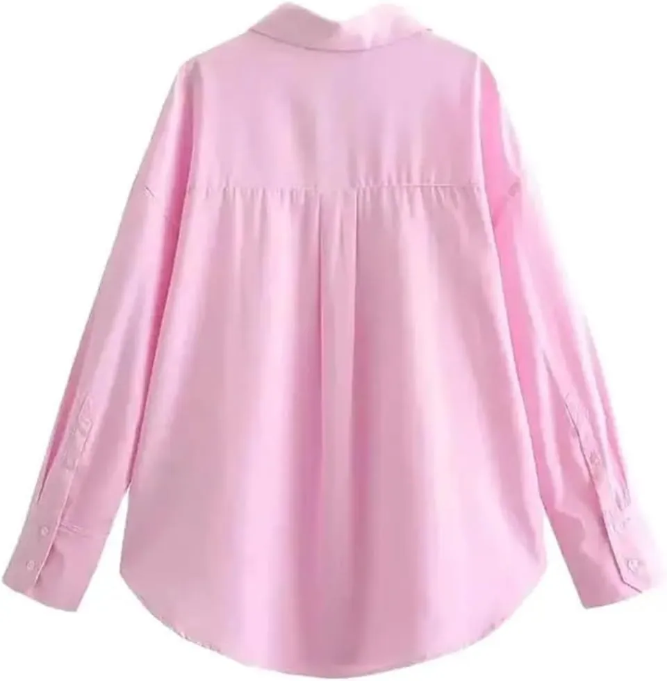 Women's Loose Shirt Lapel Long Sleeves Button Front Casual Lightweight Shirt Chic Tops