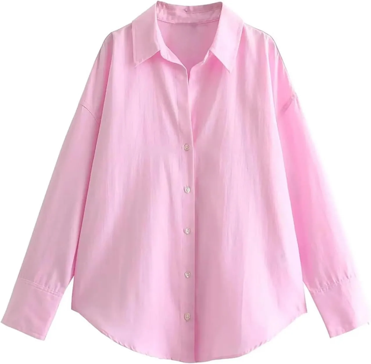 Women's Loose Shirt Lapel Long Sleeves Button Front Casual Lightweight Shirt Chic Tops