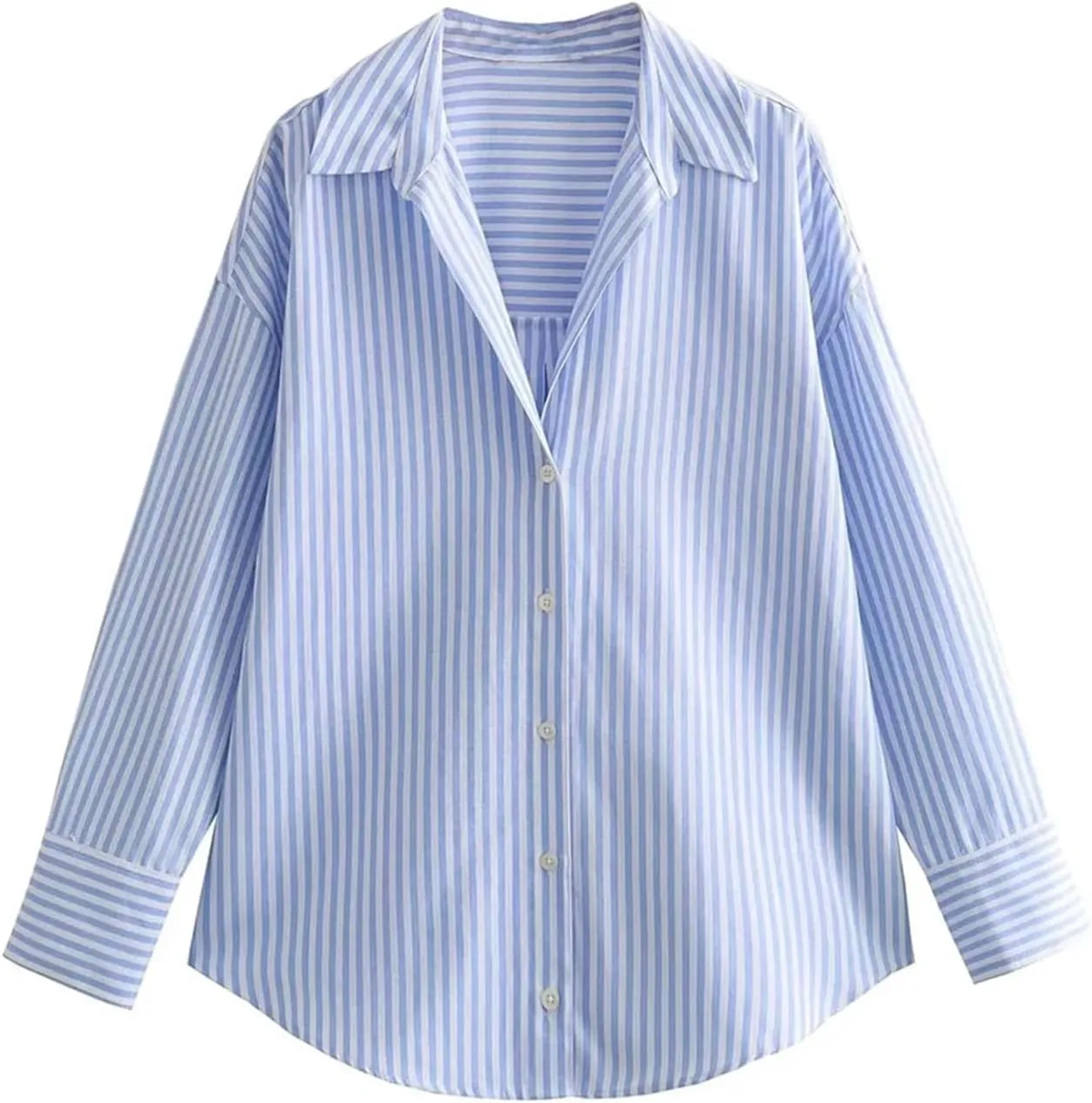 Women's Loose Shirt Lapel Long Sleeves Button Front Casual Lightweight Shirt Chic Tops