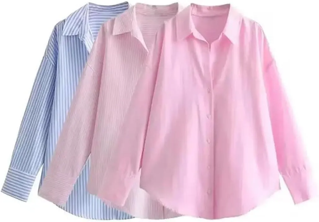 Women's Loose Shirt Lapel Long Sleeves Button Front Casual Lightweight Shirt Chic Tops