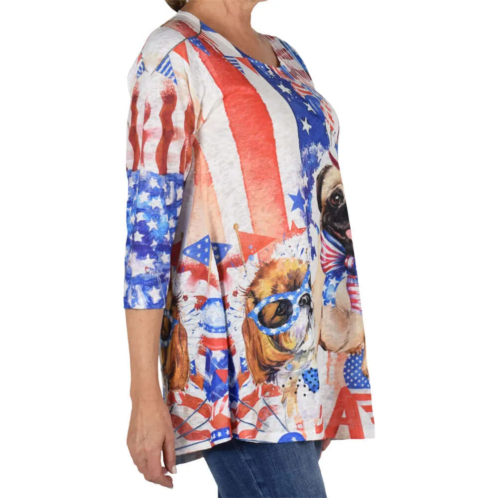 Women's Made in USA Patriotic Pug Party Tunic