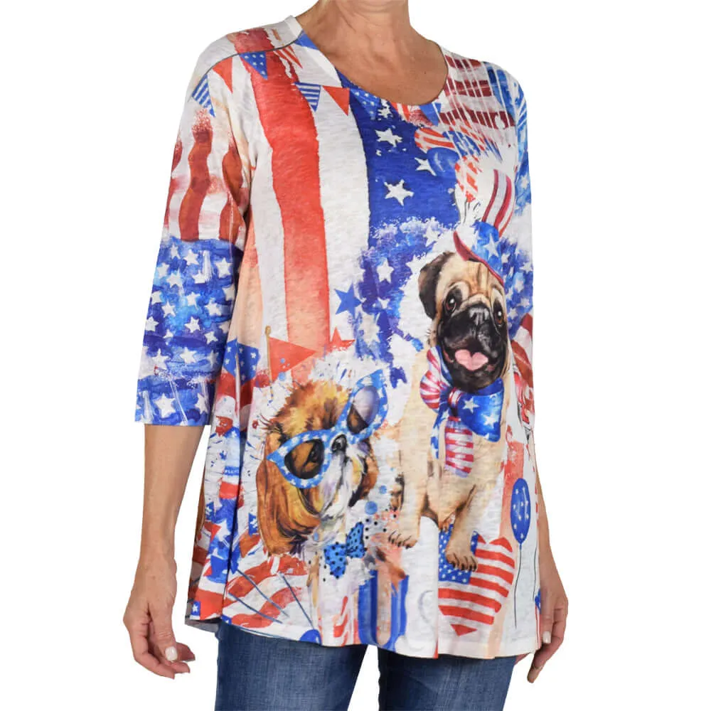 Women's Made in USA Patriotic Pug Party Tunic