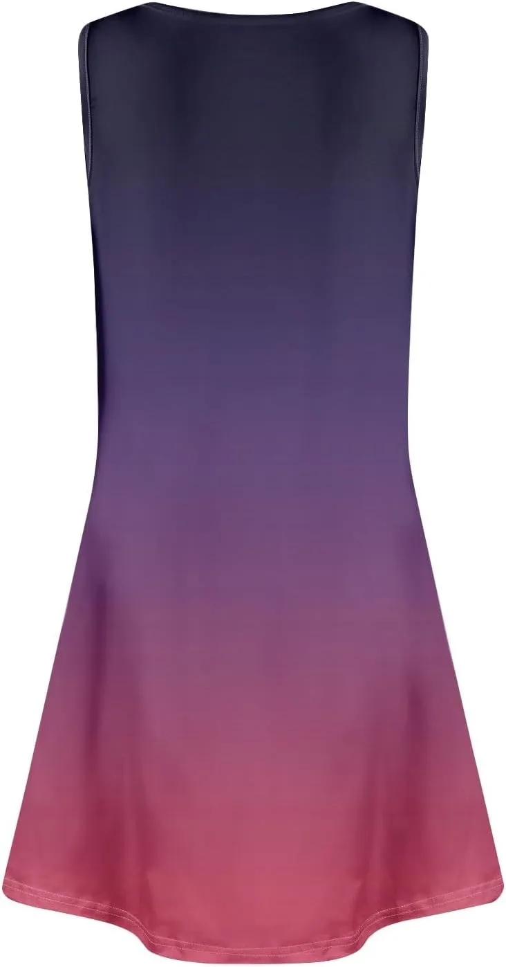 Women's Sleeveless Gradient Sundress with Pockets, Casual Summer Beach Dress, Button-Front, Lightweight and Comfortable