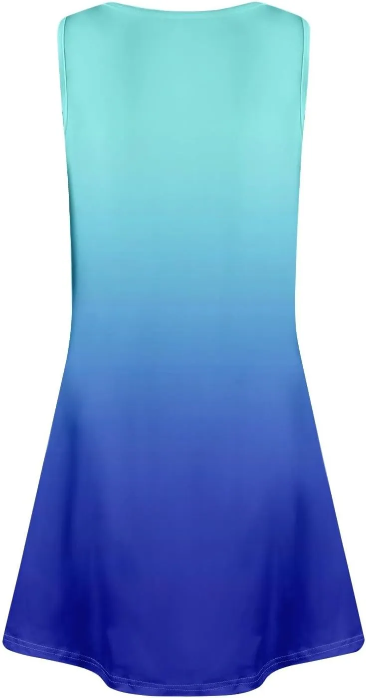 Women's Sleeveless Gradient Sundress with Pockets, Casual Summer Beach Dress, Button-Front, Lightweight and Comfortable