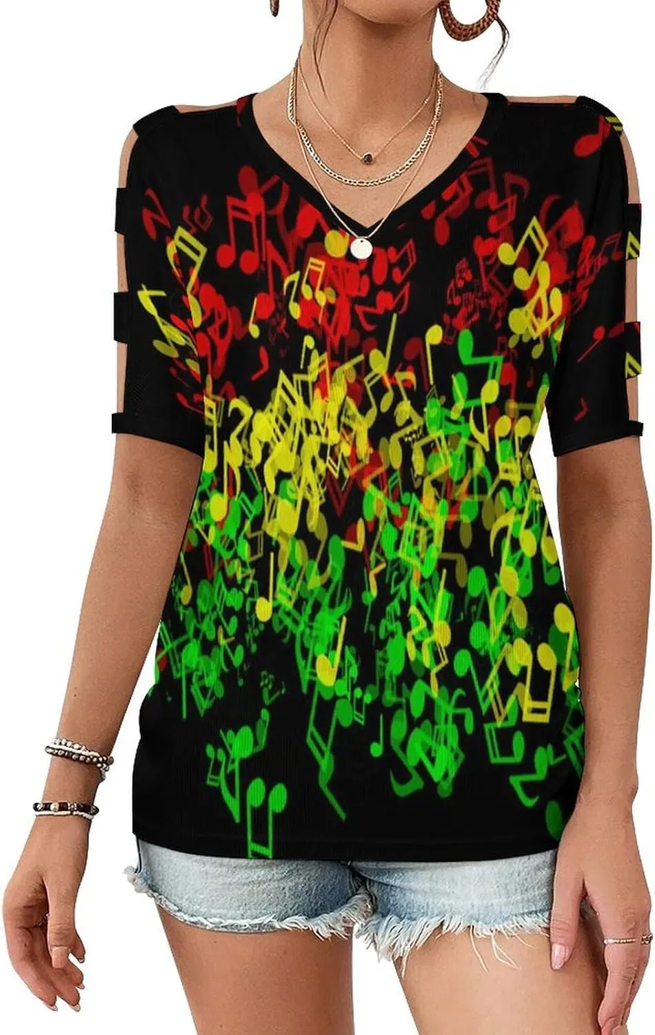 Womens Summer Casual T Shirt Short Sleeve Cold Shoulder Round Neck Tunic Tops