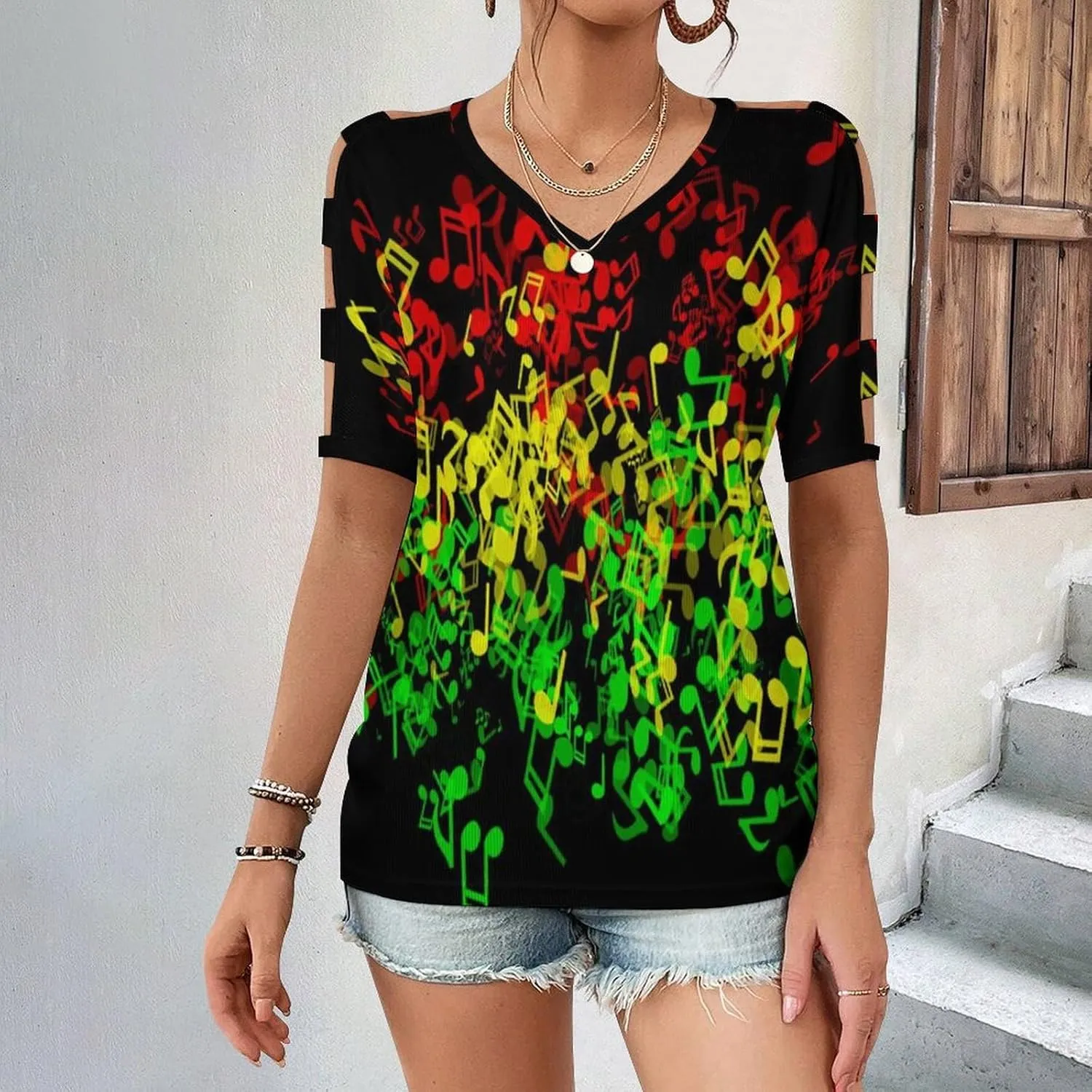Womens Summer Casual T Shirt Short Sleeve Cold Shoulder Round Neck Tunic Tops