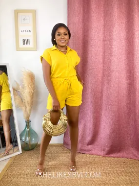 Yellow Linen-Look Shorts Set