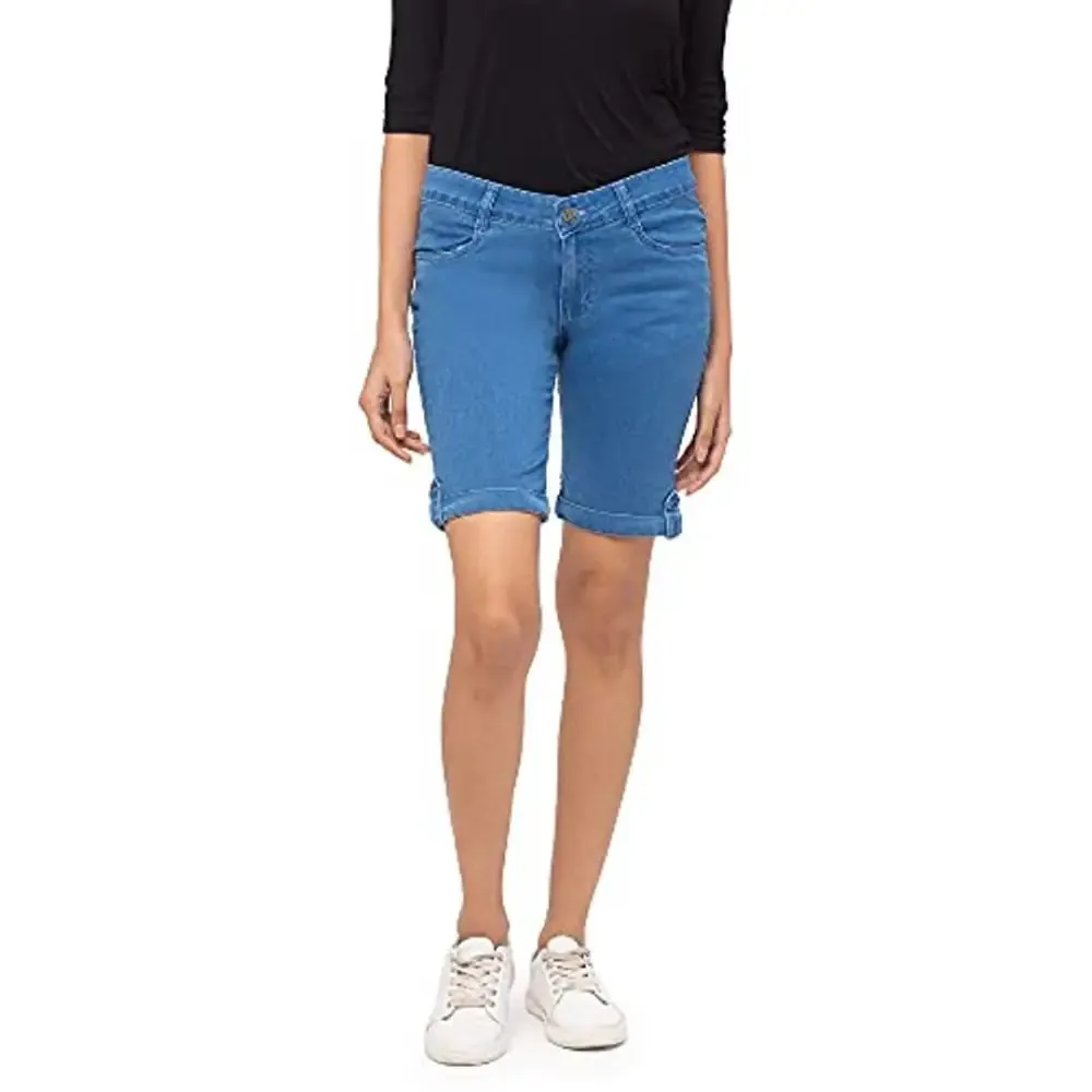 ZOLA Ice Blue Pencil Fit Above Knee Shorts for Women